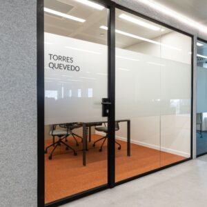 lass office partition UAE black frame glass door Dubai office design