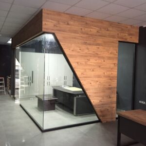 lass office partition UAE black frame glass door Dubai office design