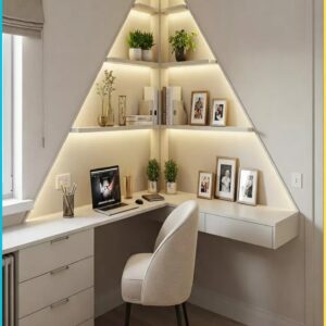 modern home office desk Dubai built in corner desk shelving UAE