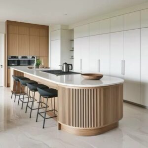 luxury kitchen island Dubai with breakfast bar modern design