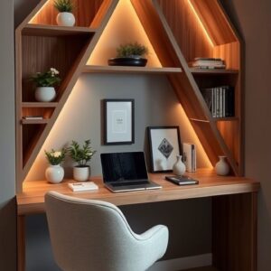 modern home office desk Dubai built in corner desk shelving UAE