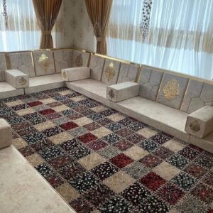 luxury majlis seating UAE U shaped modern Arabic floor seating