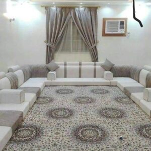 luxury majlis seating UAE U shaped modern Arabic floor seating