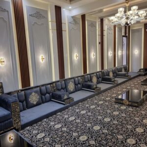 luxury majlis seating UAE U shaped modern Arabic floor seating