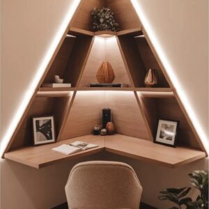 modern home office desk Dubai built in corner desk shelving UAE