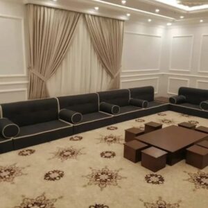 luxury majlis seating UAE U shaped modern Arabic floor seating