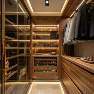 Open wardrobe system UAE, modern closet Dubai apartment, LED wardrobe shelves Sharjah, modular wardrobe UAE, minimalist wardrobe design Dubai