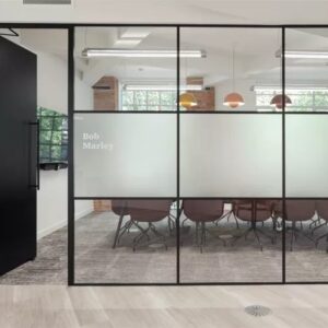 lass office partition UAE black frame glass door Dubai office design