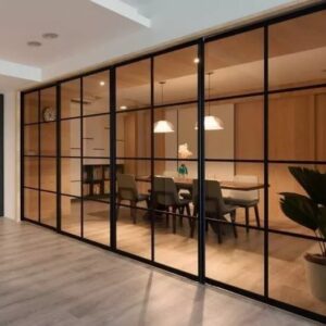 lass office partition UAE black frame glass door Dubai office design