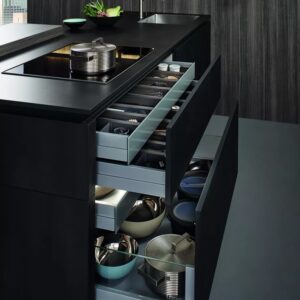 marble kitchen island with storage UAE villa kitchen design