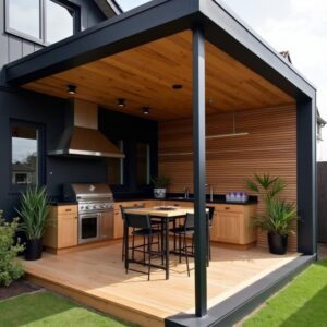 luxury BBQ kitchen Dubai outdoor pergola cooking area UAE