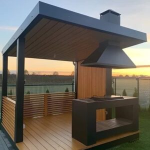 luxury BBQ kitchen Dubai outdoor pergola cooking area UAE
