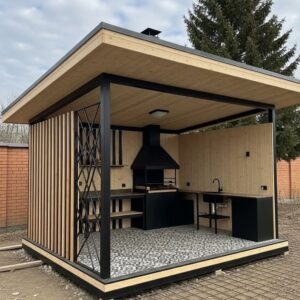 luxury BBQ kitchen Dubai outdoor pergola cooking area UAE
