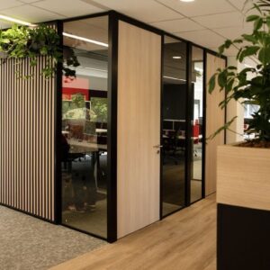 lass office partition UAE black frame glass door Dubai office design