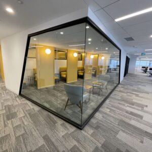 lass office partition UAE black frame glass door Dubai office design