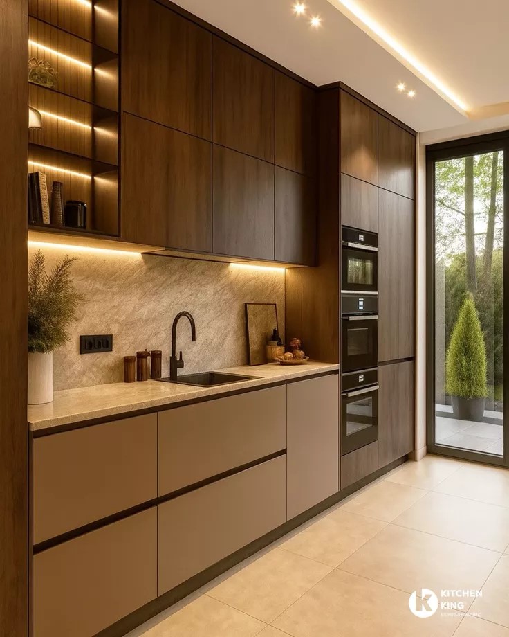 Modern kitchen UAE wooden countertop, handleless kitchen Dubai, custom kitchen Sharjah, walnut kitchen design UAE, built in kitchen appliances Dubai Modern kitchen UAE wooden countertop, handleless kitchen Dubai, custom kitchen Sharjah, walnut kitchen design UAE, built in kitchen appliances Dubai
