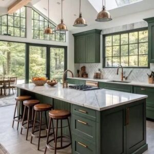 marble kitchen island with storage UAE villa kitchen design