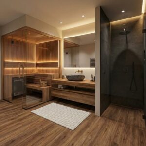 Luxury walk-in wardrobe UAE, master bedroom suite Dubai villa, modern wardrobe with glass divider UAE, premium bedroom interior Sharjah, architectural bedroom design UAE Luxury walk-in wardrobe UAE, master bedroom suite Dubai villa, modern wardrobe with glass divider UAE, premium bedroom interior Sharjah, architectural bedroom design UAE