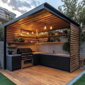 luxury BBQ kitchen Dubai outdoor pergola cooking area UAE