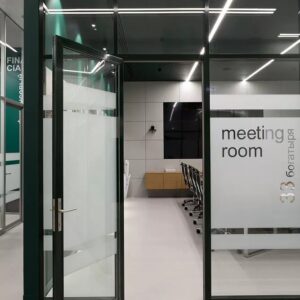 lass office partition UAE black frame glass door Dubai office design